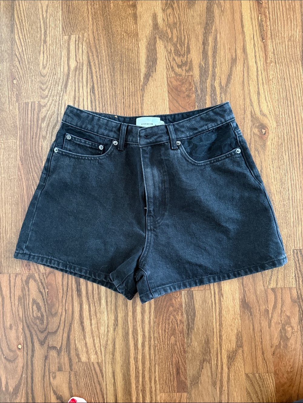 Coach Black Denim High-Rise Shorts